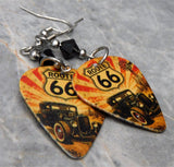 Classic Route 66 Guitar Pick Earrings with Black Swarovski Crystals