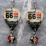 Route 66 100 Years Guitar Pick Earrings with Swarovski Crystal Dangles