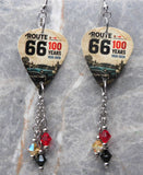 Route 66 100 Years Guitar Pick Earrings with Swarovski Crystal Dangles