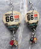 Route 66 100 Years Guitar Pick Earrings with Swarovski Crystal Dangles