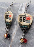 Route 66 100 Years Guitar Pick Earrings with Swarovski Crystal Dangles