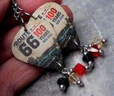 Route 66 100 Years Guitar Pick Earrings with Swarovski Crystal Dangles