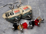 Route 66 100 Years Guitar Pick Earrings with Swarovski Crystal Dangles