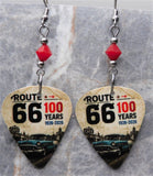 Route 66 100 Years Guitar Pick Earrings with Opaque Red Swarovski Crystals