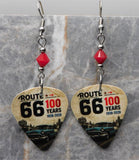 Route 66 100 Years Guitar Pick Earrings with Opaque Red Swarovski Crystals