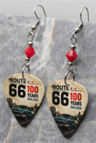 Route 66 100 Years Guitar Pick Earrings with Opaque Red Swarovski Crystals