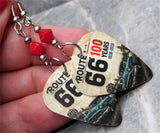 Route 66 100 Years Guitar Pick Earrings with Opaque Red Swarovski Crystals