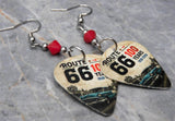 Route 66 100 Years Guitar Pick Earrings with Opaque Red Swarovski Crystals