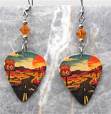 Classic Route 66 Guitar Pick Earrings with Fire Opal Swarovski Crystals