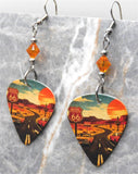 Classic Route 66 Guitar Pick Earrings with Fire Opal Swarovski Crystals