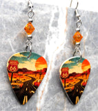 Classic Route 66 Guitar Pick Earrings with Fire Opal Swarovski Crystals