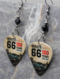 Route 66 100 Years Guitar Pick Earrings with Black Swarovski Crystals