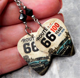 Route 66 100 Years Guitar Pick Earrings with Black Swarovski Crystals