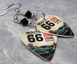 Route 66 100 Years Guitar Pick Earrings with Black Swarovski Crystals