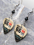 Route 66 100 Years Guitar Pick Earrings with Black Swarovski Crystals
