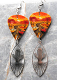 Route 66 Guitar Pick Earrings with Stainless Steel Cactus Charms