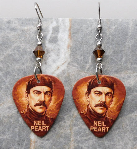 Rush Neil Peart Guitar Pick Earrings with Brown Swarovski Crystals