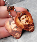 Rush Neil Peart Guitar Pick Earrings with Brown Swarovski Crystals