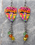 Rush Colorful Group Illustration Guitar Pick Earrings with Swarovski Crystal Dangles