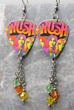 Rush Colorful Group Illustration Guitar Pick Earrings with Swarovski Crystal Dangles