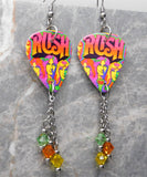 Rush Colorful Group Illustration Guitar Pick Earrings with Swarovski Crystal Dangles