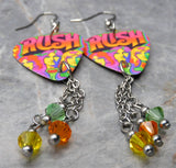 Rush Colorful Group Illustration Guitar Pick Earrings with Swarovski Crystal Dangles
