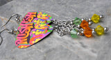 Rush Colorful Group Illustration Guitar Pick Earrings with Swarovski Crystal Dangles
