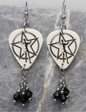 Rush 2112 The Spirit of Radio Guitar Pick Earrings with Black Swarovski Crystal Dangles