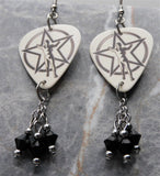 Rush 2112 The Spirit of Radio Guitar Pick Earrings with Black Swarovski Crystal Dangles