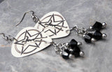 Rush 2112 The Spirit of Radio Guitar Pick Earrings with Black Swarovski Crystal Dangles