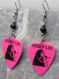 Rush Geddy Lee Guitar Pick Earrings with Black Swarovski Crystals