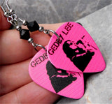 Rush Geddy Lee Guitar Pick Earrings with Black Swarovski Crystals