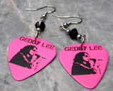 Rush Geddy Lee Guitar Pick Earrings with Black Swarovski Crystals