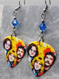 Rush Colorful Group Illustration Guitar Pick Earrings with Blue Swarovski Crystals