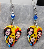 Rush Colorful Group Illustration Guitar Pick Earrings with Blue Swarovski Crystals