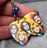 Rush Colorful Group Illustration Guitar Pick Earrings with Blue Swarovski Crystals