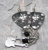 Rush On Stage Guitar Pick Earrings with Stainless Steel Guitar Charm and Swarovski Crystal Dangles