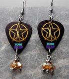 Rush 2112 Guitar Pick Earrings with Metallic Sunshine Swarovski Crystal Dangles