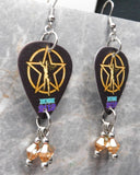 Rush 2112 Guitar Pick Earrings with Metallic Sunshine Swarovski Crystal Dangles