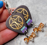 Rush 2112 Guitar Pick Earrings with Metallic Sunshine Swarovski Crystal Dangles