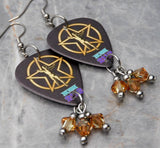 Rush 2112 Guitar Pick Earrings with Metallic Sunshine Swarovski Crystal Dangles