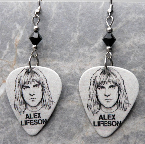 Rush Alex Lifeson Guitar Pick Earrings with Black Swarovski Crystals
