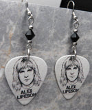 Rush Alex Lifeson Guitar Pick Earrings with Black Swarovski Crystals