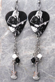 Rush Alex Lifeson Guitar Pick Earrings with Stainless Steel Guitar Charms and Swarovski Crystal Dangles