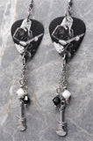 Rush Alex Lifeson Guitar Pick Earrings with Stainless Steel Guitar Charms and Swarovski Crystal Dangles