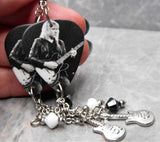 Rush Alex Lifeson Guitar Pick Earrings with Stainless Steel Guitar Charms and Swarovski Crystal Dangles