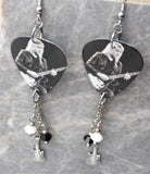 Rush Alex Lifeson Guitar Pick Earrings with Stainless Steel Guitar Charms and Swarovski Crystal Dangles