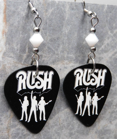 Rush Guitar Pick Earrings with White Swarovski Crystals