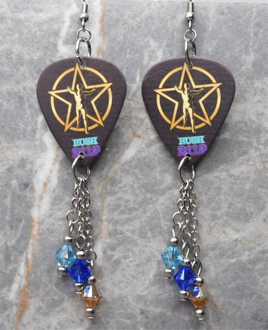 Rush 2112 Guitar Pick Earrings with Swarovski Crystal Dangles