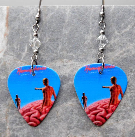 Rush Hemispheres Guitar Pick Earrings with Clear Swarovski Crystals
